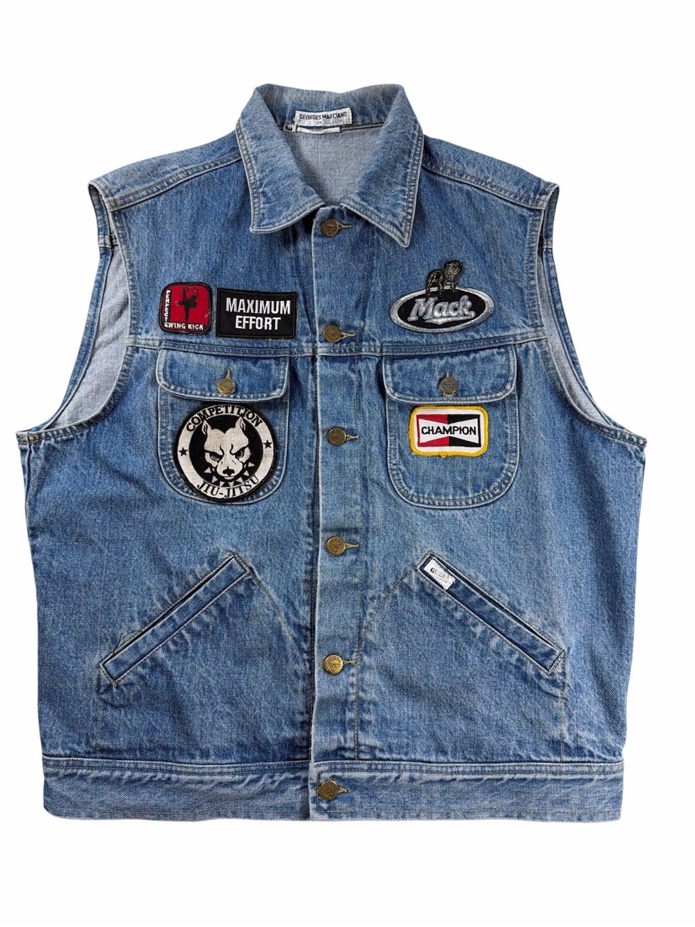 Vintage Georges Marciano for Guess Denim Motorcycle Patchwork Vest Jacket XL